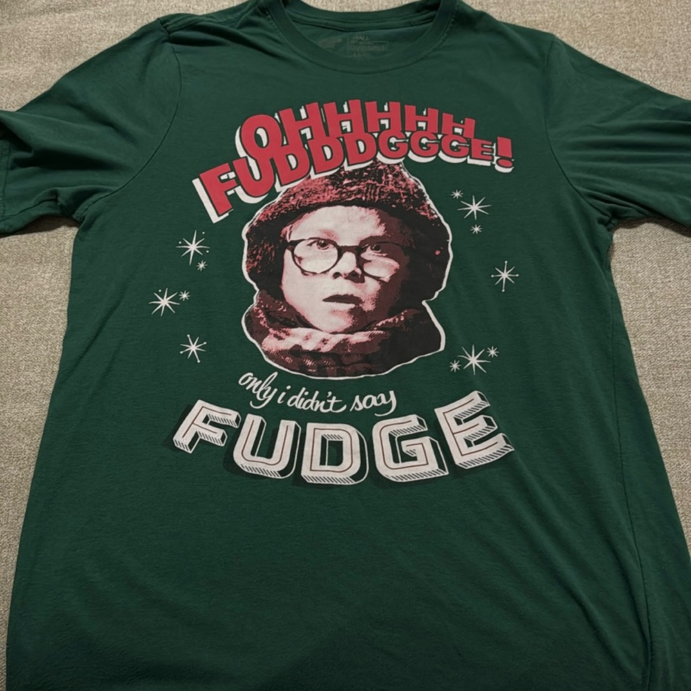 A Christmas Story Ralphieโ Oh Fudge Graphic T-Shirt Green Small Mens Womens
